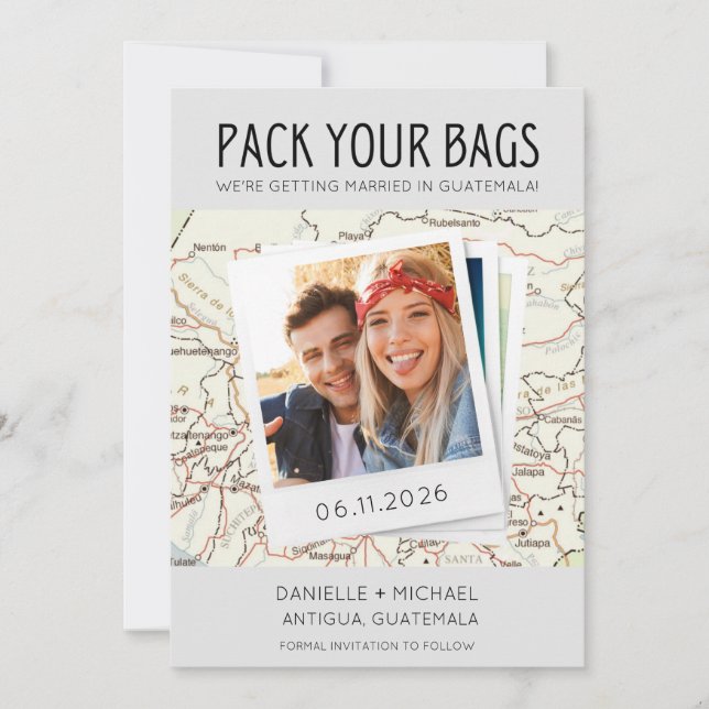 Pack Your Bags Guatemala Destination Wedding  Save The Date (Front)