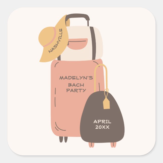 Pack Your Bags Luggage Destination Bachelorette Square Sticker (Front)
