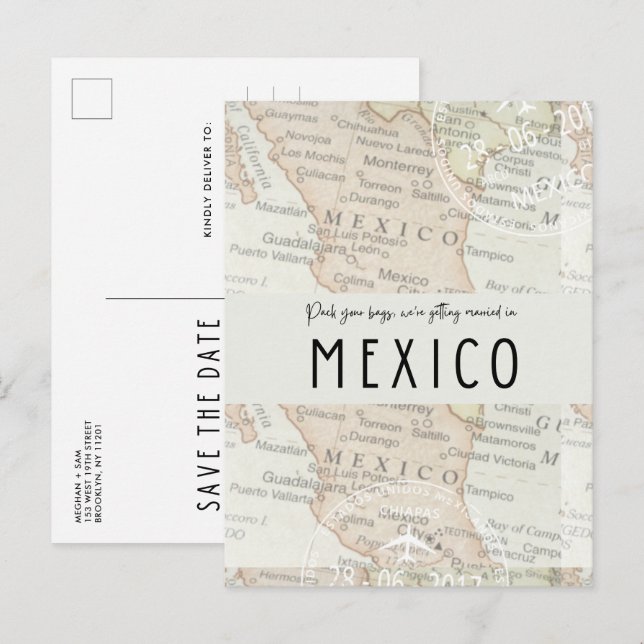 Pack Your Bags Mexico Map Wedding Save the Date Announcement Postcard (Front/Back)