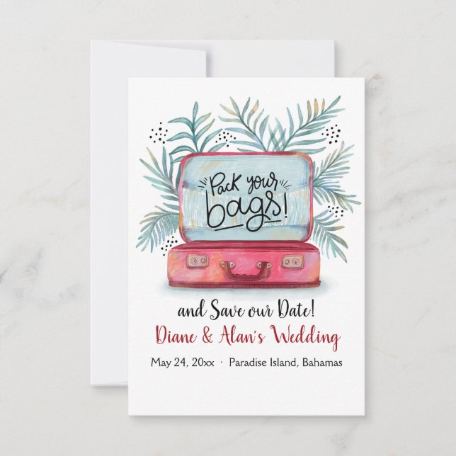 Pack Your Bags Save the Date Announcement (Front)