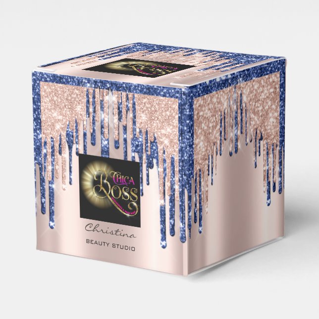 Packaging Logo Rose Drip Blue Navy Beauty  Favor Box (Front Side)