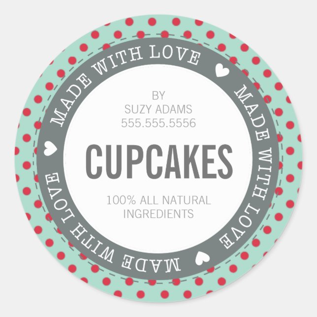 PACKAGING PRODUCT LABEL made with love mint red (Front)