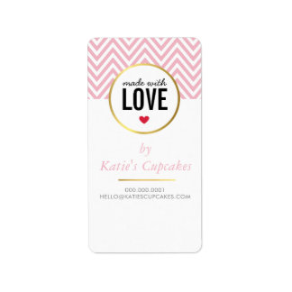 PACKAGING TAG LABEL made with love pink chevron