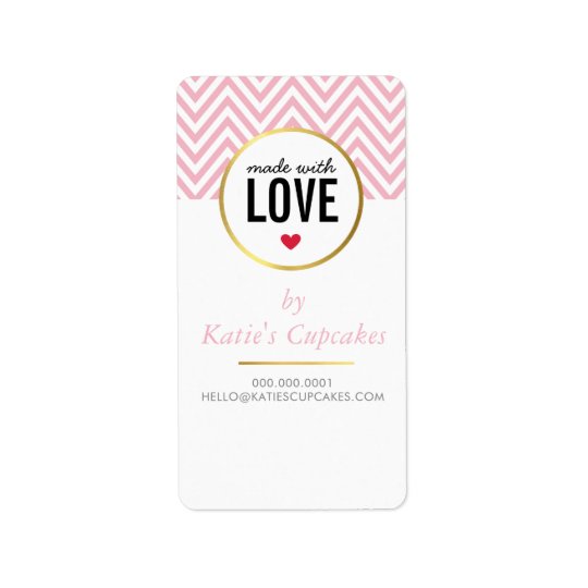 PACKAGING TAG LABEL made with love pink chevron