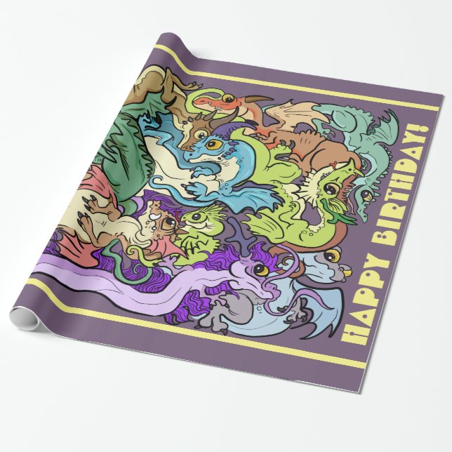 Packed In Party Dragons Wrapping Paper (Unrolled)