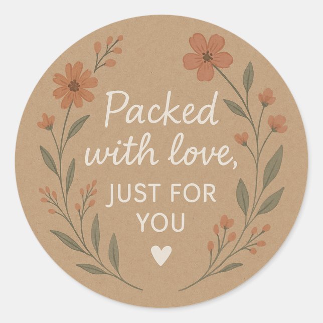 Packed with Love Floral Kraft Sticker (Front)