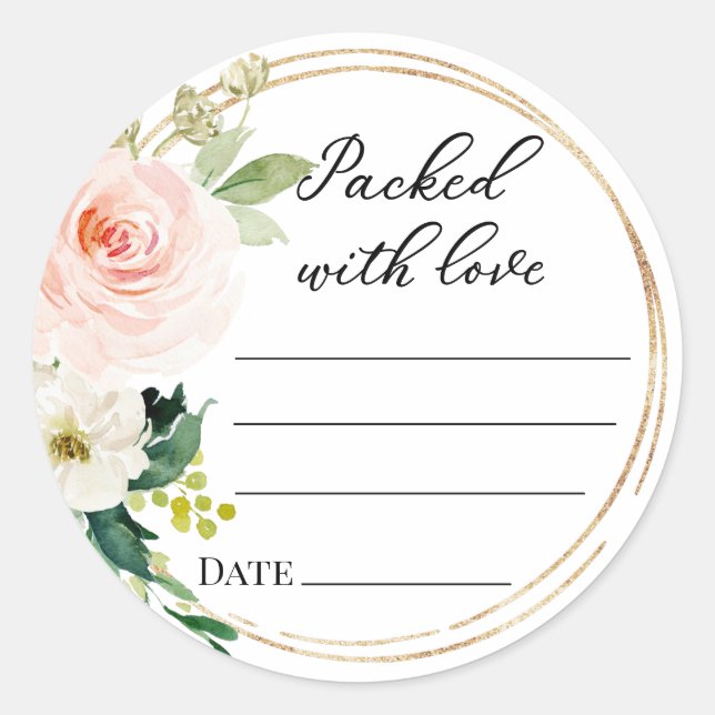 Packed with love, pink floral kitchen labels (Front)