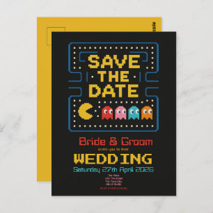 pacman retro personalized gaming 'save the date' postcard