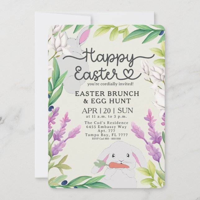Paco the Bunny Easter Brunch & Egg Hunt Invitation (Front)