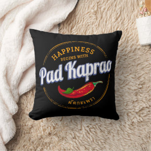 Pad Kaprao Chili Street Food Vintage Thailand Throw Pillow