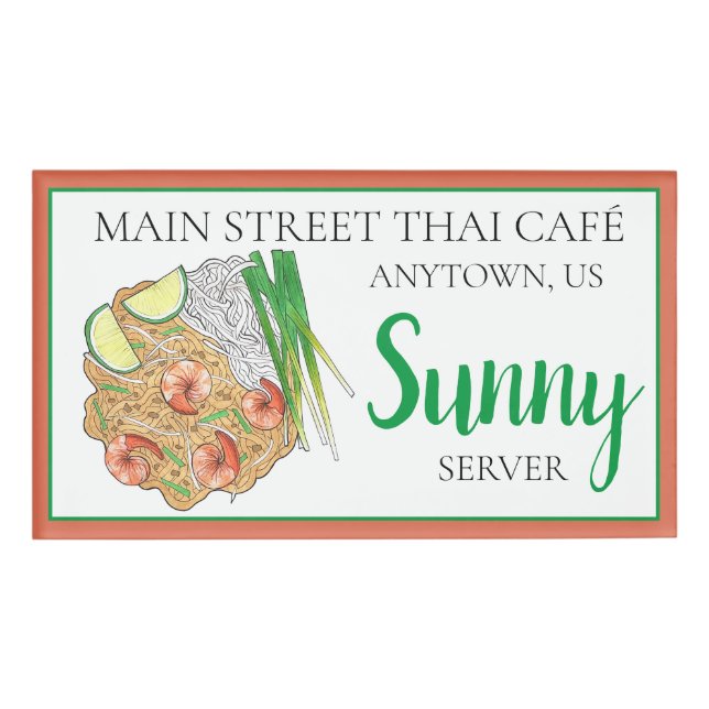 Pad Thai Summmer Rolls Food Restaurant Server Name Tag (Front)