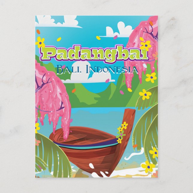 Padangbai cartoon travel poster art. postcard (Front)