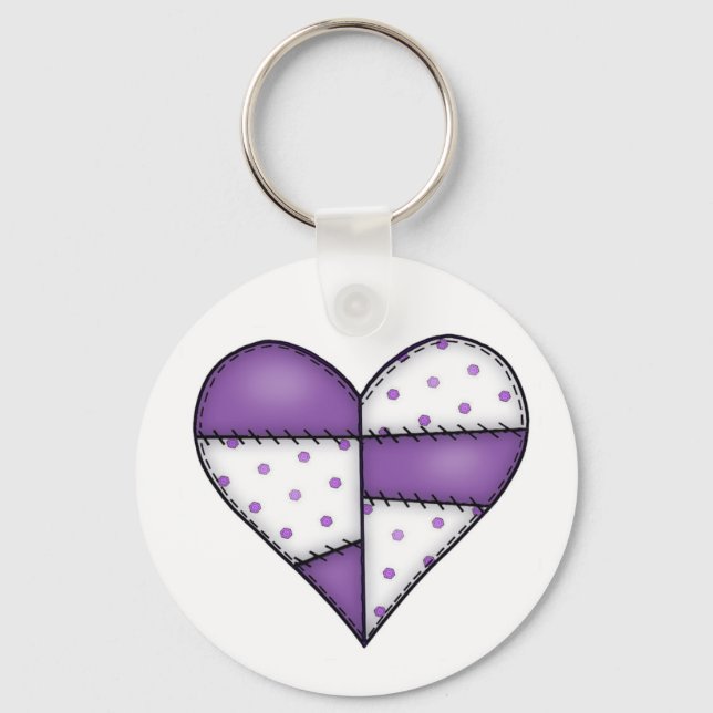 Padded Quilted Stitched Heart Purple-03 Keychain (Front)