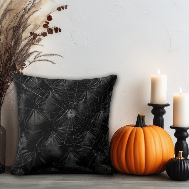 Padded Velvet with Spider Web Throw Pillow (Creator Uploaded)