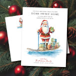 Paddle Board Santa Christmas Moving Announcement<br><div class="desc">This festive tropical Christmas moving announcement card features a cute Santa on a paddle board. The card is perfect for sending to friends and family during the holiday season to let them know about your new address while also incorporating your love of the tropics. The overall design is festive and...</div>