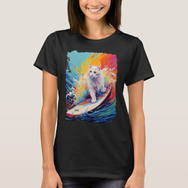 Paddle Board White Cat T-Shirt (Front)