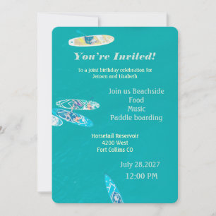 Paddle Boarding Beach Day Birthday Party  Invitation