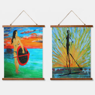  paddle boarding girl & impressionist version  hanging tapestry