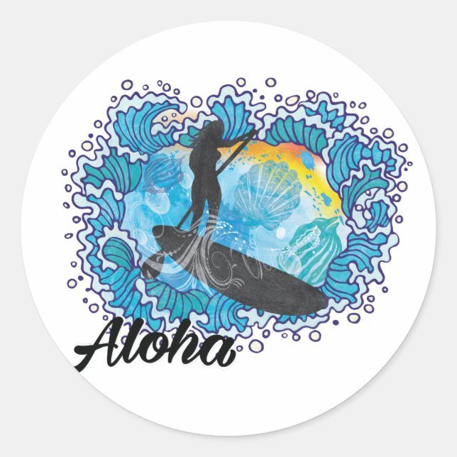 Paddle Boarding Paradise Classic Round Sticker (Front)