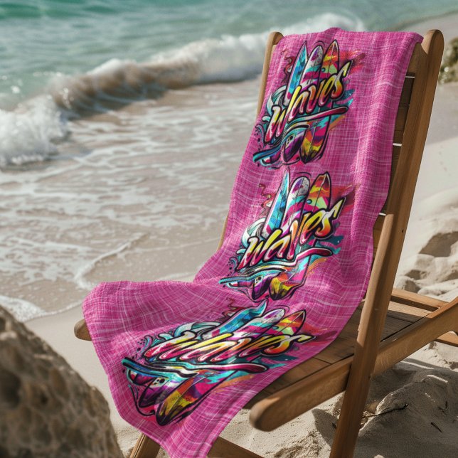Paddle Boards and Waves Hot Pink Beach Towel (Creator Uploaded)
