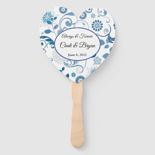 Paddle Fan-Blue Floral Hand Fan (Front)