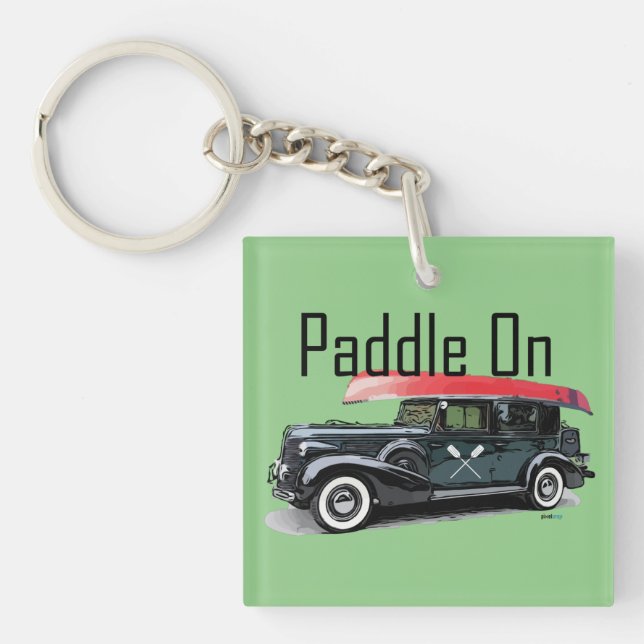 Paddle On Classic Car Design -  Square (double-sid Keychain (Front)