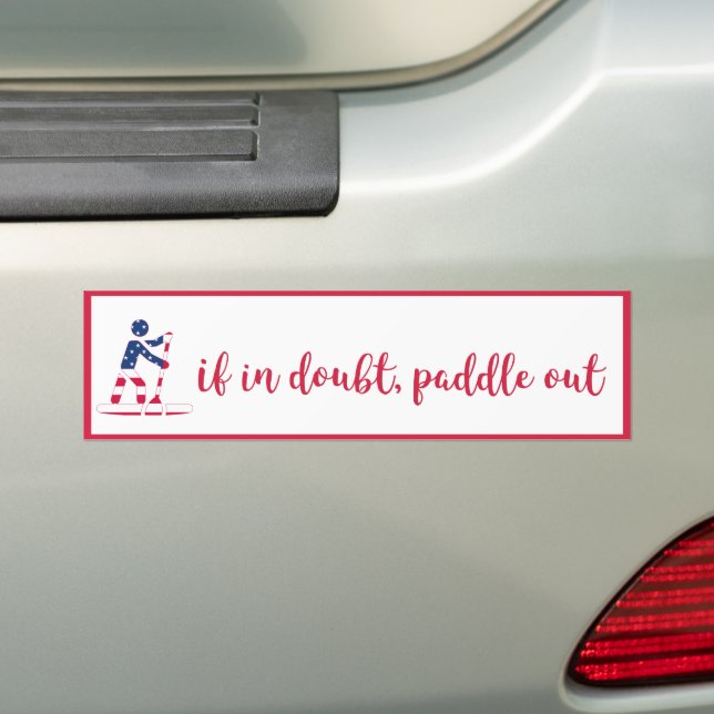 Paddle Out - American Flag Stand Up Paddle Boarder Bumper Sticker (On Car)