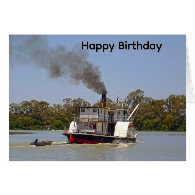Paddle Steamer Cruising River Murray, Bday Card (Front Horizontal)