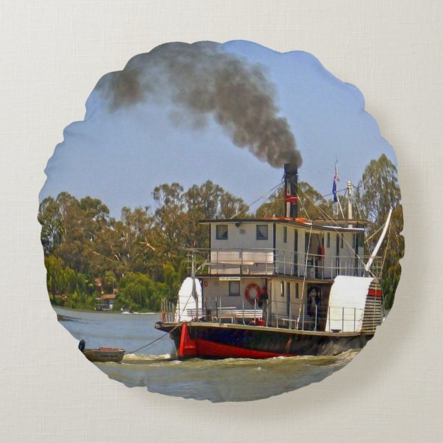 Paddle Steamer River Murray Australia, Round Pillow (Front)