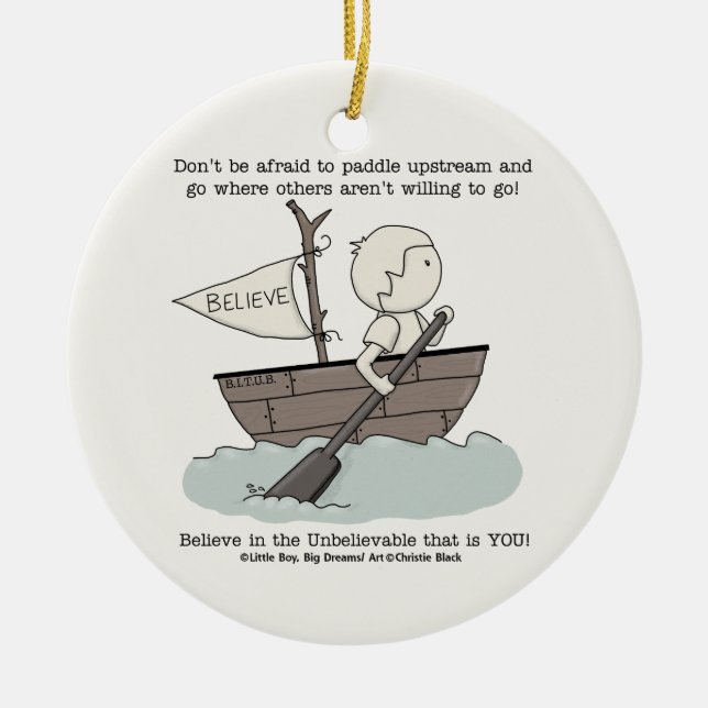 Paddle Upstream Ceramic Ornament (Front)