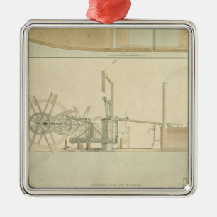 Paddle-wheel, perspective view of machinery drawn metal ornament