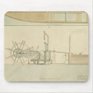 Paddle-wheel, perspective view of machinery drawn mouse pad