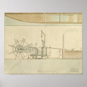 Paddle-wheel, perspective view of machinery drawn poster