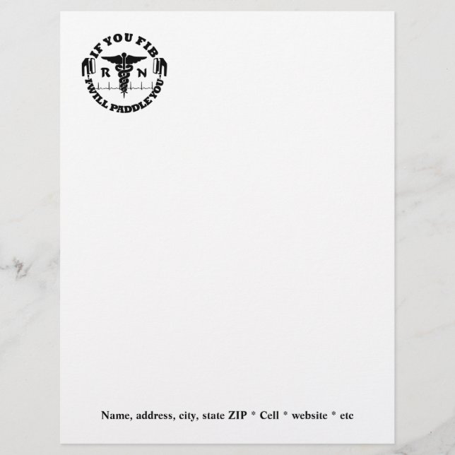 Paddle You Shock You Registered Nurse Afib Humour Letterhead (Front)