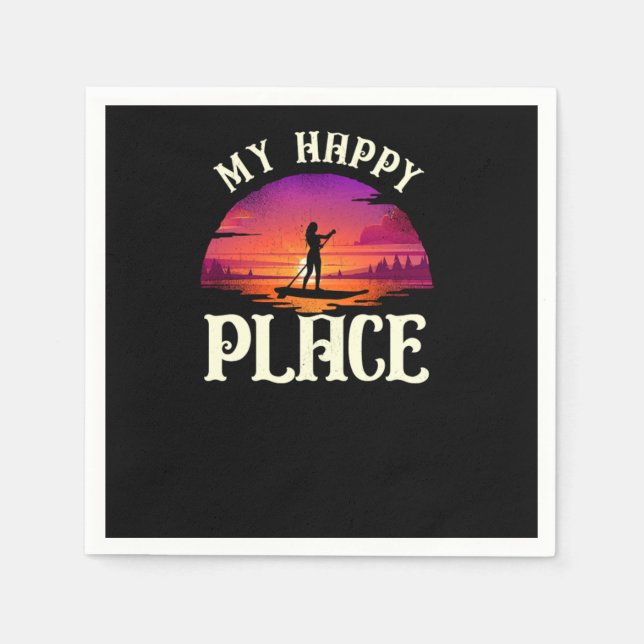 Paddleboard My Happy Place Girl Sunset Napkin (Front)
