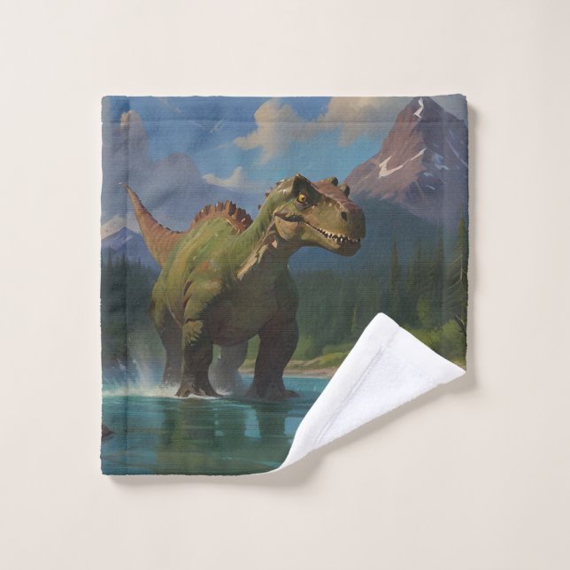 Paddling Brontosaurus & River Fun  Bath Towel Set (Wash Cloth)