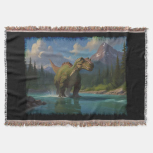 Paddling Brontosaurus & River Fun Throw Blanket
