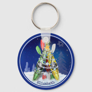 paddling winter Kayak Christmas Tree personalized Keychain
