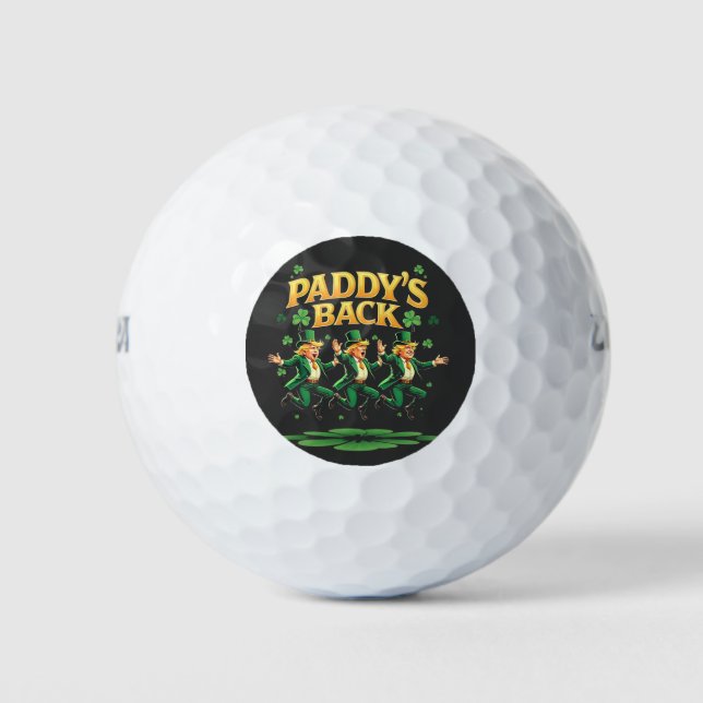 Paddy's Back Funny Trump St Patrick Day Leopard  Golf Balls (Front)