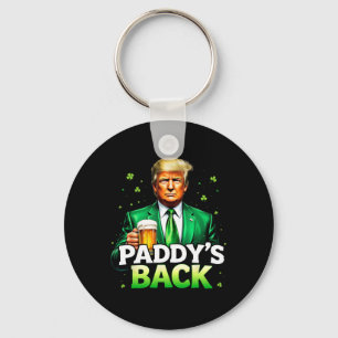 Paddy's Back Lucky Trump Beer Shamrock St Patricks Keychain