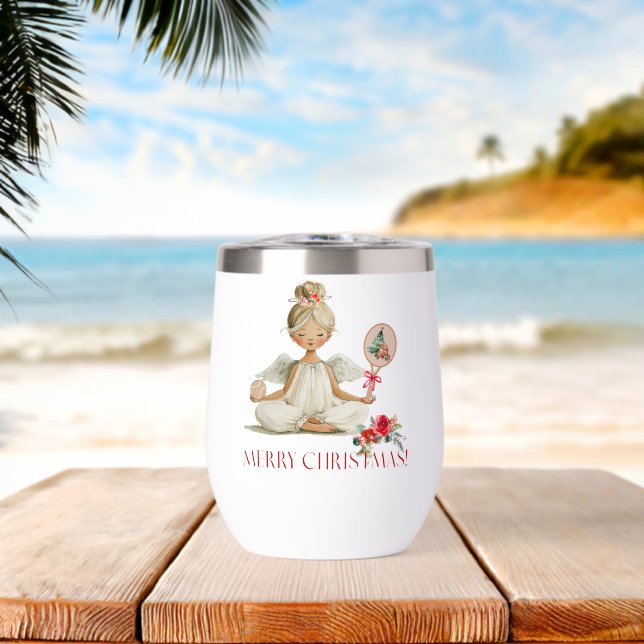 Padel Christmas Wine Tumbler - Holiday Padel Angel (Plage (pivotée))