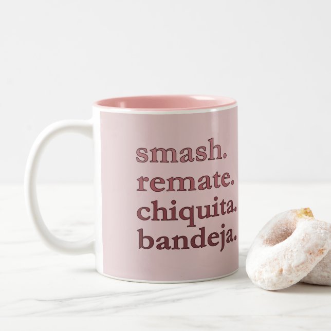 Padel Coffee Mug-Personalize Word Vibes Dusty Rose Two-Tone Coffee Mug (With Donut)