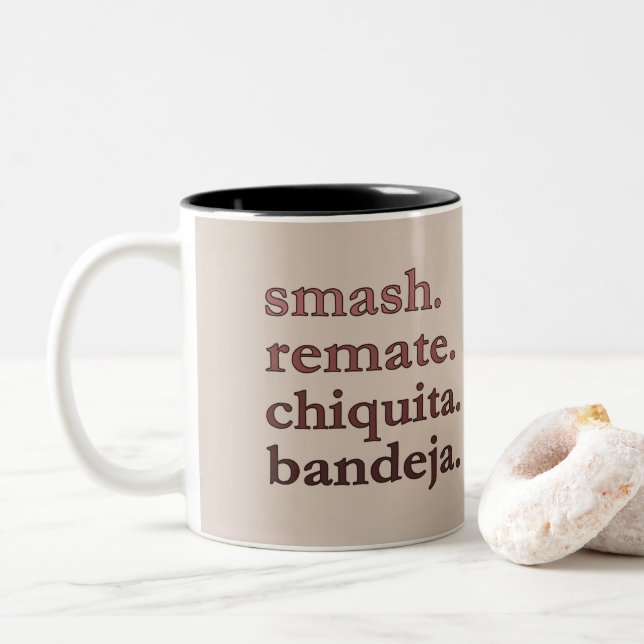 Padel Coffee Mug-Personalize Word Vibes Taupe Two-Tone Coffee Mug (With Donut)