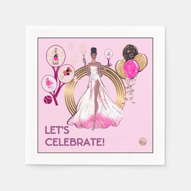 PADEL NAPKIN: CELEBRATION PADEL DIVA - BRIGHT PINK NAPKIN (Front)