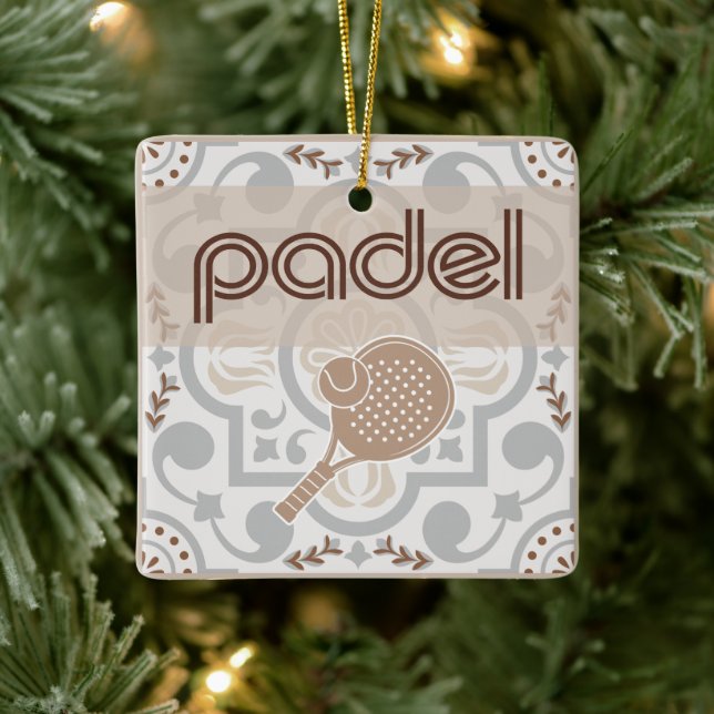 Padel Ornament-Spanish Tile Vibes in Taupe & Brown Ceramic Ornament (Tree)