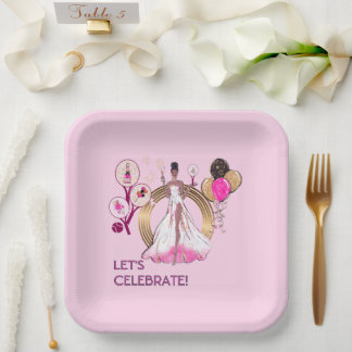 PADEL PLATE: CELEBRATION PADEL DIVA BRIGHT PINK PAPER PLATE