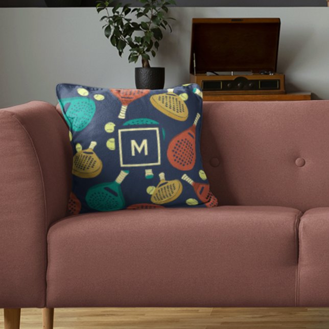 Padel Rackets Pattern with Initial Throw Pillow (Creator Uploaded)
