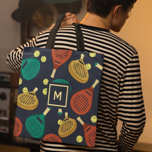 Padel Rackets Pattern with Initial Tote Bag (Creator Uploaded)