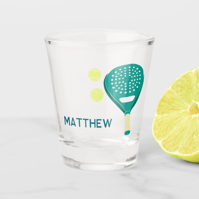 Padel Tennis Racket and Balls Personalized Shot Glass (Front)