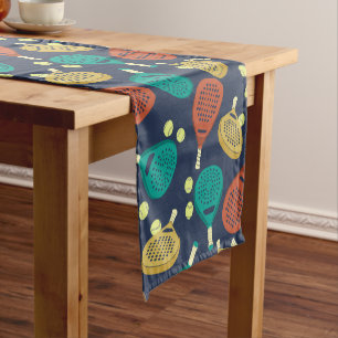 Padel Tennis Rackets and Balls Patterned Short Table Runner